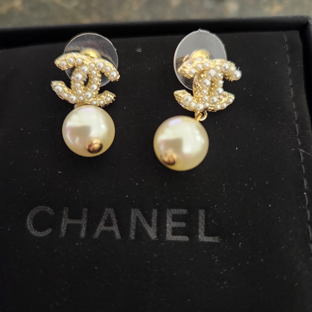 Chanel faux pearl earrings